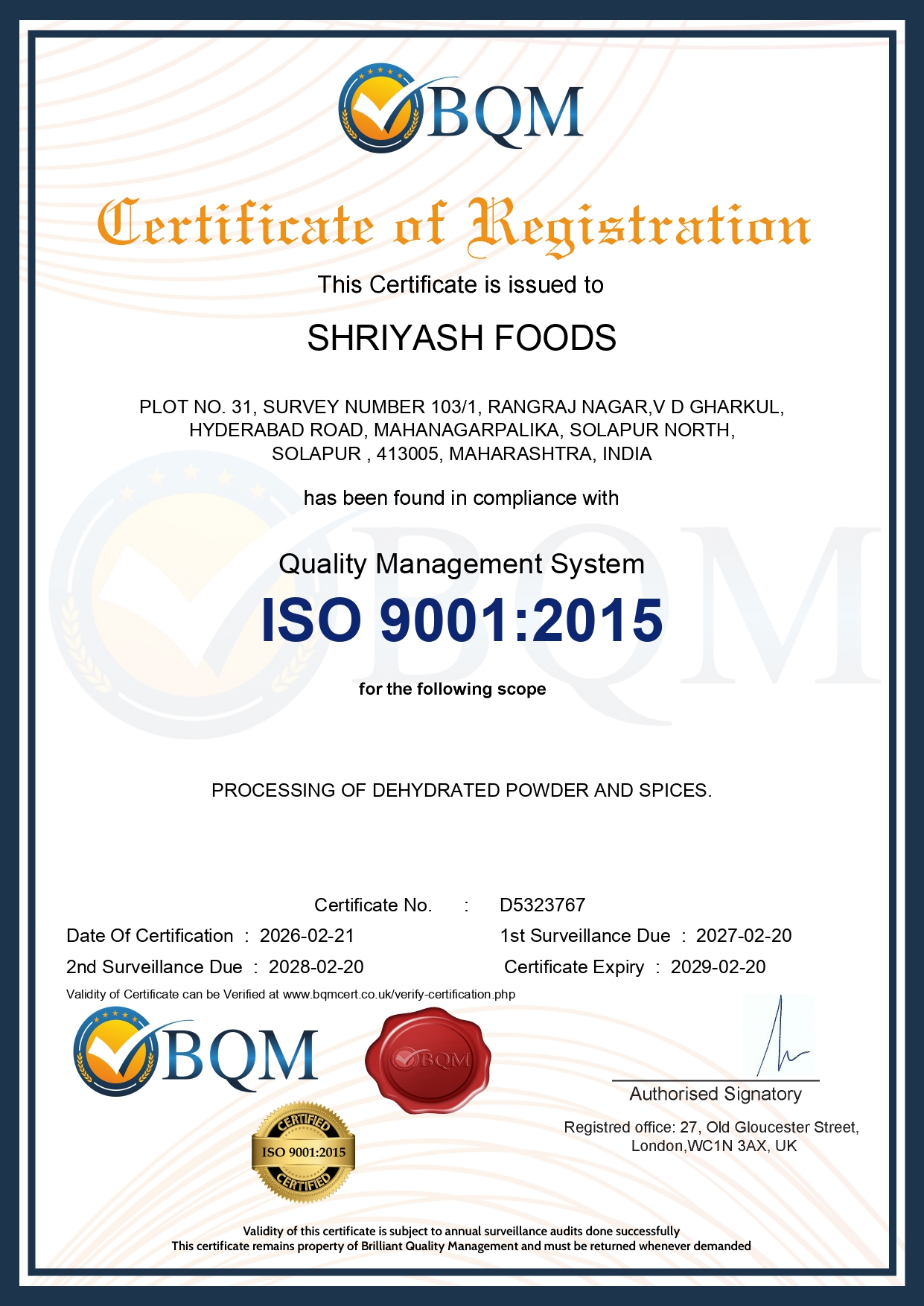 ISO Certified SHRIYASH FOODS
